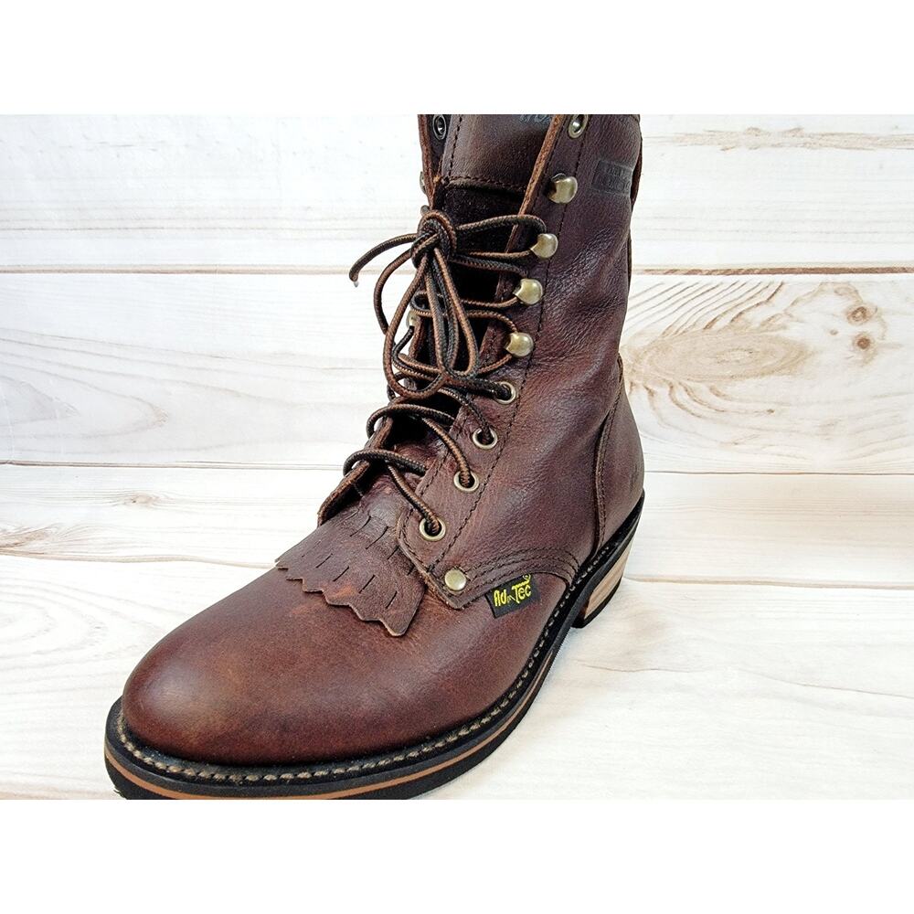 AdTec Brown Leather Kiltie Packer Western Boot Childrens Size 6 Like New - Picture 14 of 16